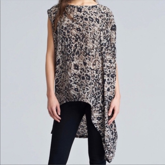 Rachel Zoe Brown Patterned Asymmetrical Silk Top Size 2 - Picture 1 of 6